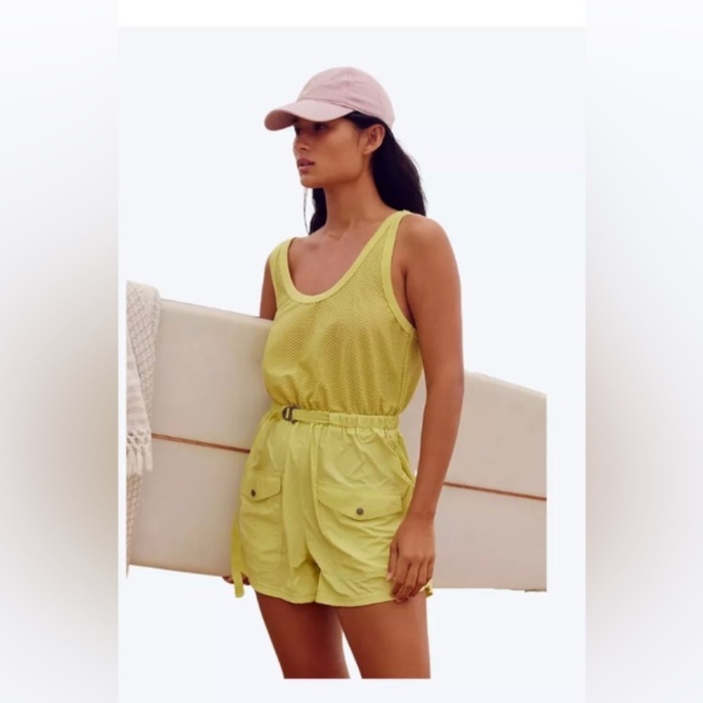 Free People FP movement yellow citron Pacific Coast Take a Hike romper size S